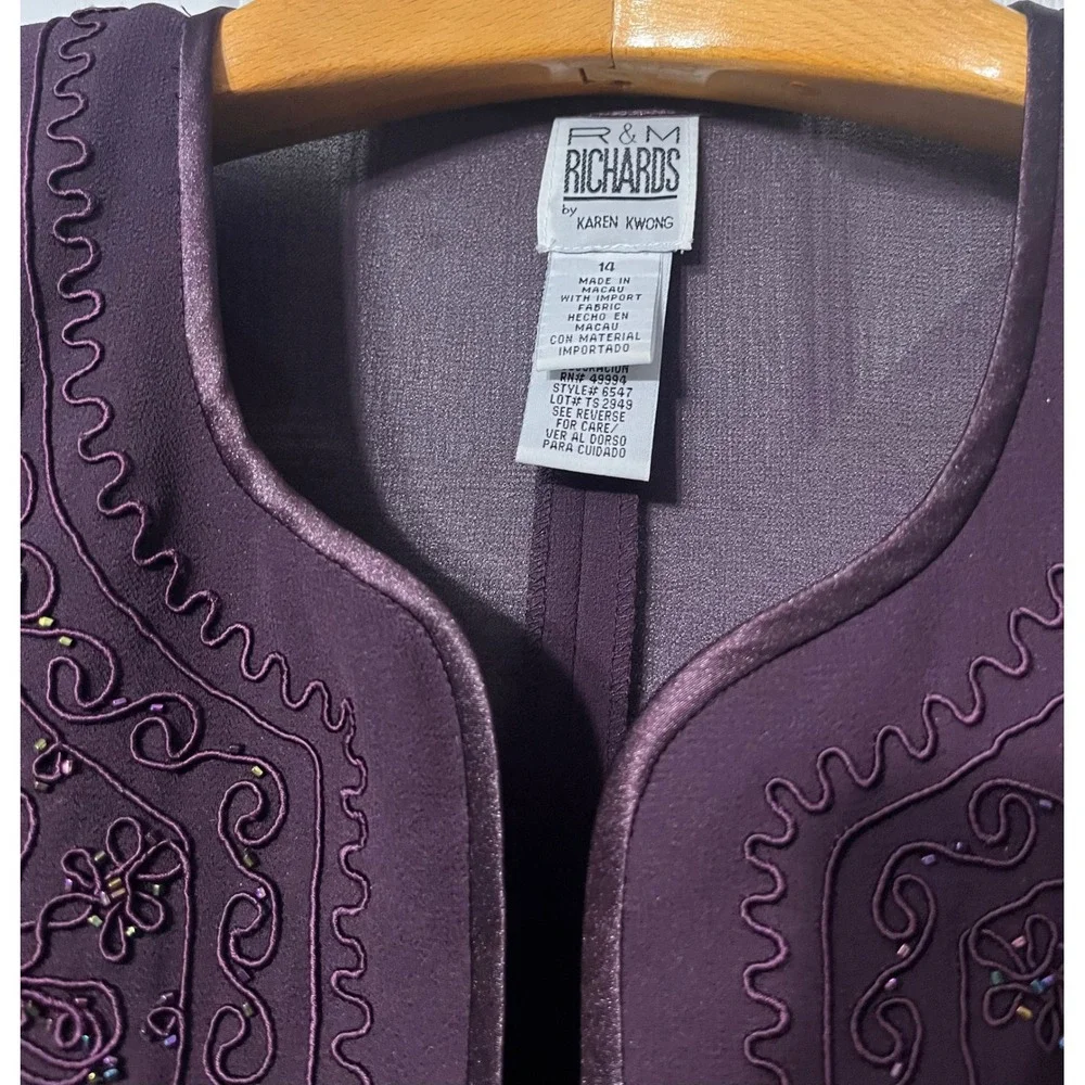 RM Richards Karen Kwong Womens 14 Plum Purple Beaded Jacket Dress Set Wedding